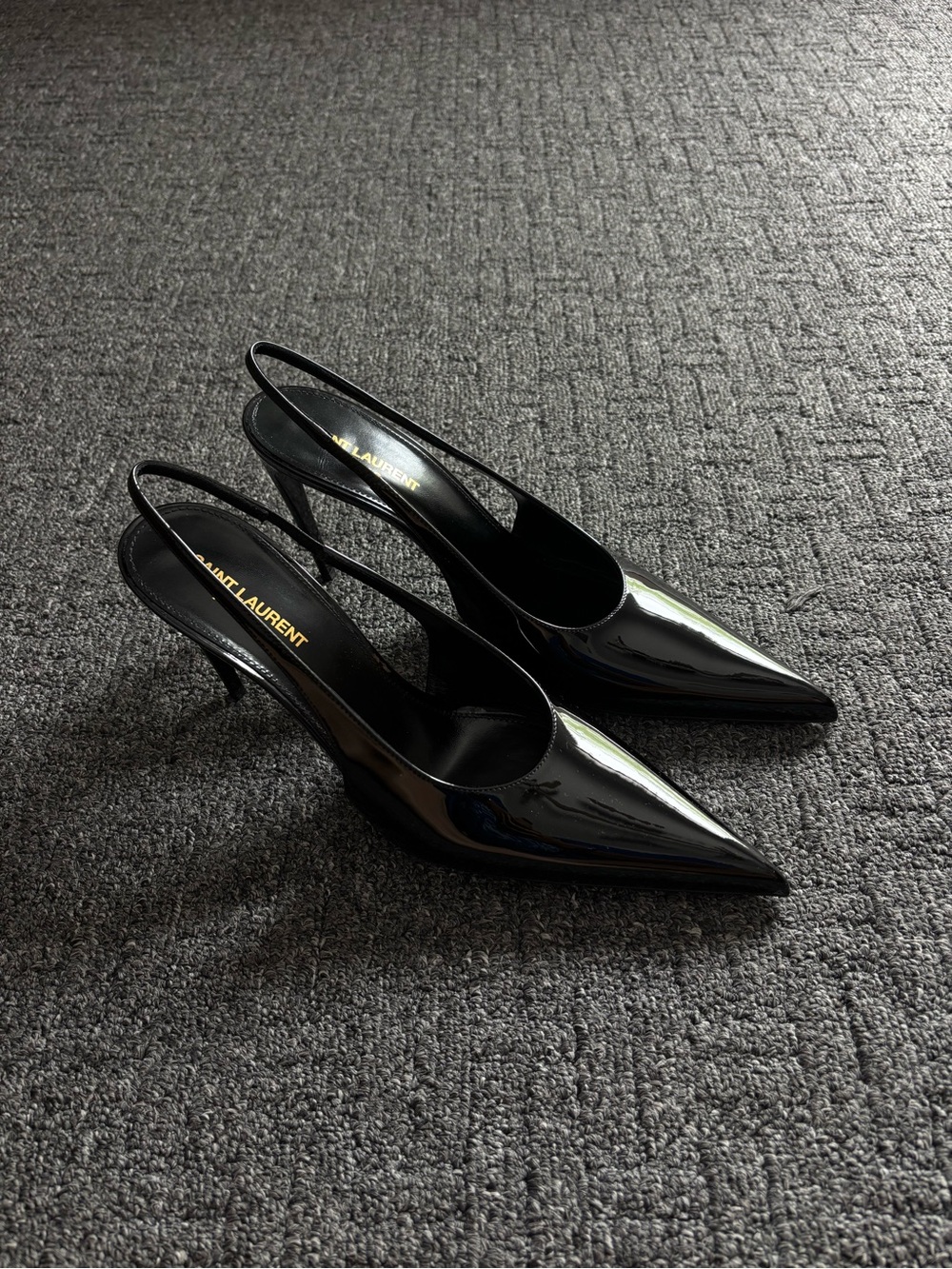 Saint Laurent Black Patent Slingback Pointed-Toe Heels